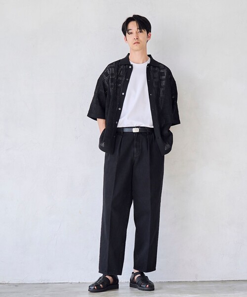 RONEL(ロネル)の「【RONEL】メッシュシャツ カーデ(ニット/セーター・メンズ・ブラック/ベージュ・M/L/S/XL)」の6枚目の写真