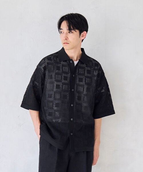 RONEL(ロネル)の「【RONEL】メッシュシャツ カーデ(ニット/セーター・メンズ・ブラック/ベージュ・M/L/S/XL)」の7枚目の写真