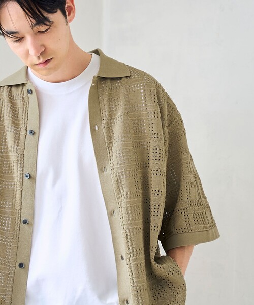 RONEL(ロネル)の「【RONEL】メッシュシャツ カーデ(ニット/セーター・メンズ・ブラック/ベージュ・M/L/S/XL)」の8枚目の写真