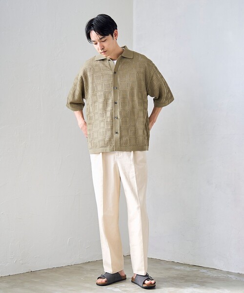 RONEL(ロネル)の「【RONEL】メッシュシャツ カーデ(ニット/セーター・メンズ・ブラック/ベージュ・M/L/S/XL)」の12枚目の写真