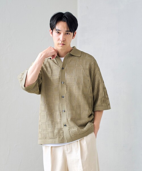 RONEL(ロネル)の「【RONEL】メッシュシャツ カーデ(ニット/セーター・メンズ・ブラック/ベージュ・M/L/S/XL)」の13枚目の写真