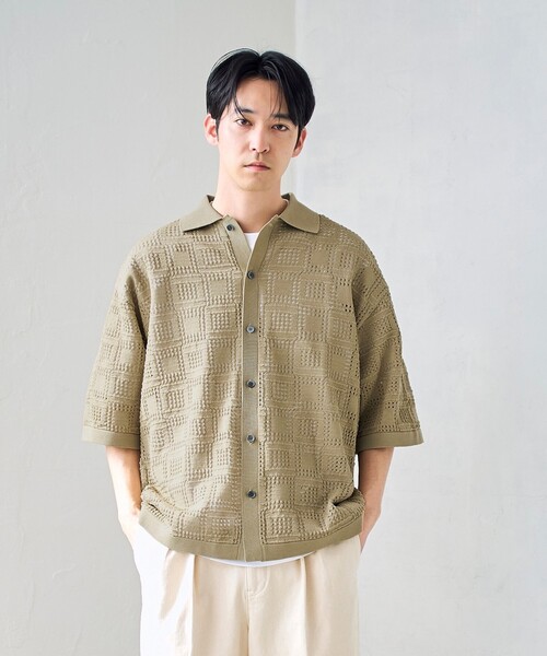 RONEL(ロネル)の「【RONEL】メッシュシャツ カーデ(ニット/セーター・メンズ・ブラック/ベージュ・M/L/S/XL)」の14枚目の写真