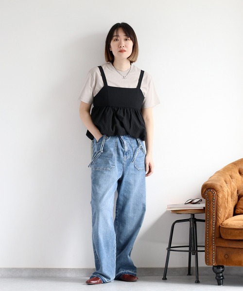 cepo（セポ）の「〈接触冷感 / UVカット〉ICE デニム ワークサスペンダーパンツ（デニムパンツ・レディース・ブルー系2/ブルー系3・S/M/L）」の7枚目の写真