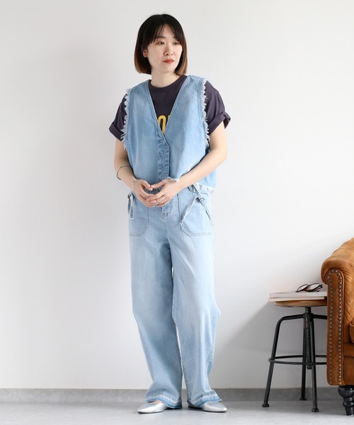 cepo（セポ）の「〈接触冷感 / UVカット〉ICE デニム ワークサスペンダーパンツ（デニムパンツ・レディース・ブルー系2/ブルー系3・S/M/L）」の22枚目の写真