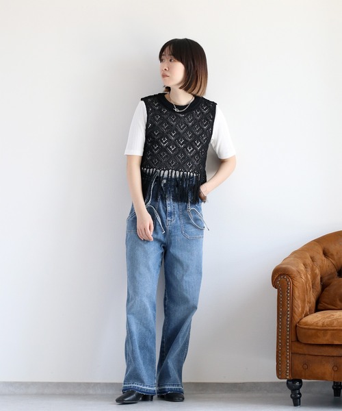 cepo（セポ）の「〈接触冷感 / UVカット〉ICE デニム ワークサスペンダーパンツ（デニムパンツ・レディース・ブルー系2/ブルー系3・S/M/L）」の10枚目の写真