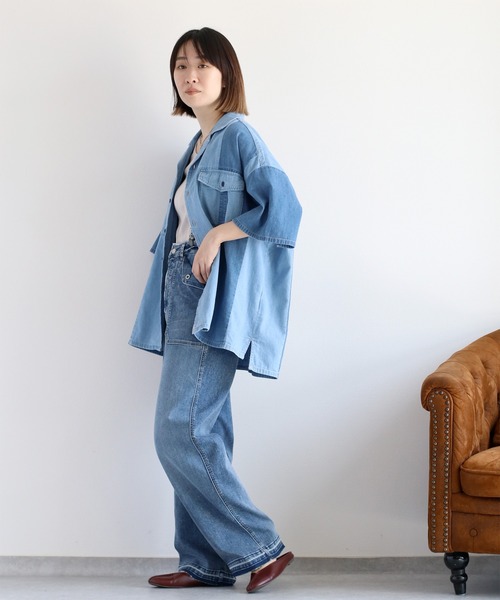 cepo（セポ）の「〈接触冷感 / UVカット〉ICE デニム ワークサスペンダーパンツ（デニムパンツ・レディース・ブルー系2/ブルー系3・S/M/L）」の11枚目の写真