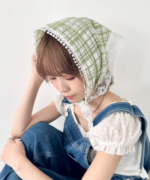 SOLLON.(ソルロン)の「レースアソートバブーシュカ(その他ヘアアクセサリー・レディース・ホワイト/グリーン・FREE)」の2枚目の写真