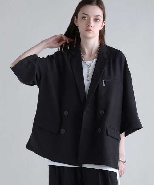 SOCCE（ソーシー）の「【セットアップ可】ダブルテーラードハーフスリーブジャケット（テーラードジャケット・メンズ・ブラック/チャコール/ネイビー・S/M/L/XL）」の8枚目の写真