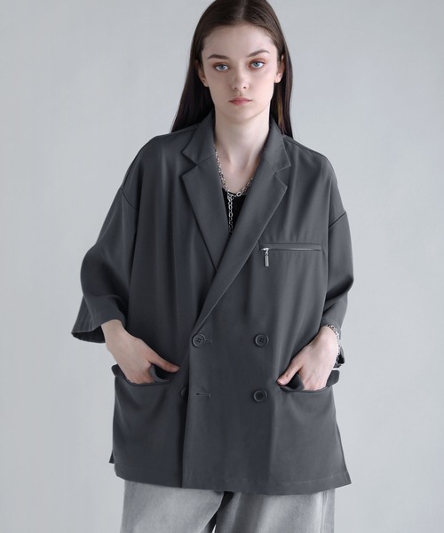 SOCCE（ソーシー）の「【セットアップ可】ダブルテーラードハーフスリーブジャケット（テーラードジャケット・メンズ・ブラック/チャコール/ネイビー・S/M/L/XL）」の18枚目の写真