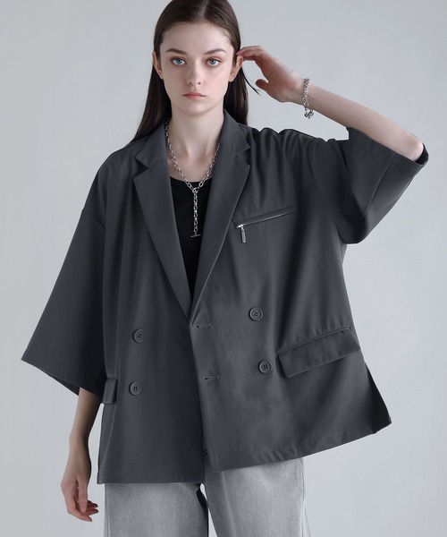 SOCCE（ソーシー）の「【セットアップ可】ダブルテーラードハーフスリーブジャケット（テーラードジャケット・メンズ・ブラック/チャコール/ネイビー・S/M/L/XL）」の19枚目の写真