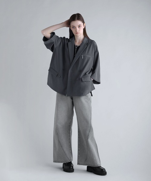 SOCCE（ソーシー）の「【セットアップ可】ダブルテーラードハーフスリーブジャケット（テーラードジャケット・メンズ・ブラック/チャコール/ネイビー・S/M/L/XL）」の22枚目の写真