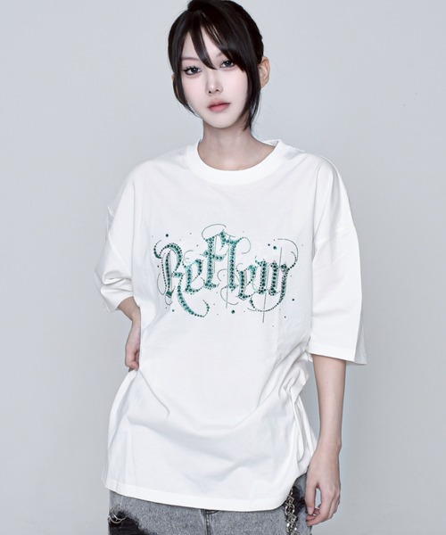 『REFLEM/レフレム』ロゴラインストーンTシャツ/ハーフスリーブカットソー REFLEM/レフレム』ロゴラインストーンTシャツ/ハーフスリーブ