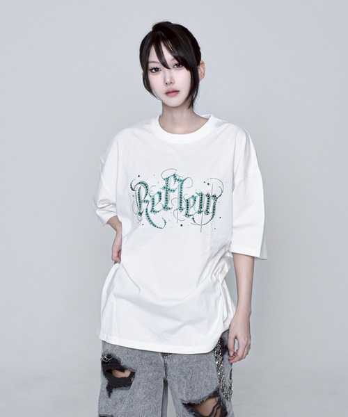 REFLEM/レフレム』クロス刺繍Tシャツ/ハーフスリーブカットソー