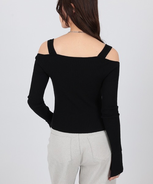 SUWDEE(スーディー)の「strap offshoulder rib knit pullover(Tシャツ/カットソー・レディース・グレー/ブラック・FREE)」の7枚目の写真