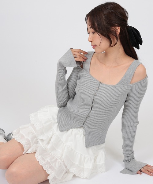 SUWDEE(スーディー)の「strap offshoulder rib knit pullover(Tシャツ/カットソー・レディース・グレー/ブラック・FREE)」の8枚目の写真