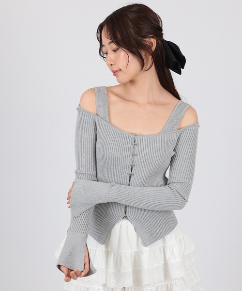 SUWDEE(スーディー)の「strap offshoulder rib knit pullover(Tシャツ/カットソー・レディース・グレー/ブラック・FREE)」の10枚目の写真