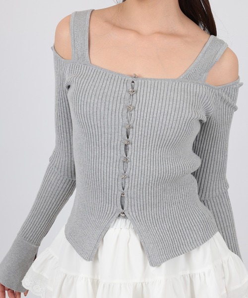 SUWDEE(スーディー)の「strap offshoulder rib knit pullover(Tシャツ/カットソー・レディース・グレー/ブラック・FREE)」の11枚目の写真