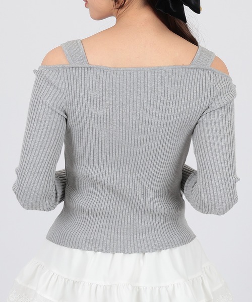 SUWDEE(スーディー)の「strap offshoulder rib knit pullover(Tシャツ/カットソー・レディース・グレー/ブラック・FREE)」の13枚目の写真