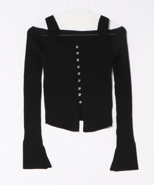 SUWDEE(スーディー)の「strap offshoulder rib knit pullover(Tシャツ/カットソー・レディース・グレー/ブラック・FREE)」の14枚目の写真