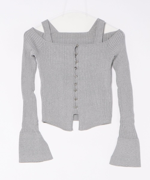 SUWDEE(スーディー)の「strap offshoulder rib knit pullover(Tシャツ/カットソー・レディース・グレー/ブラック・FREE)」の15枚目の写真