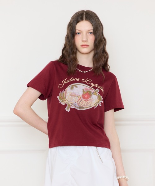 LARTIGENT（ラーティゼン）の「L16 STRAWBERRY T-SHIRT（Tシャツ/カットソー・レディース・ホワイト/ワインレッド・FREE）」の3枚目の写真