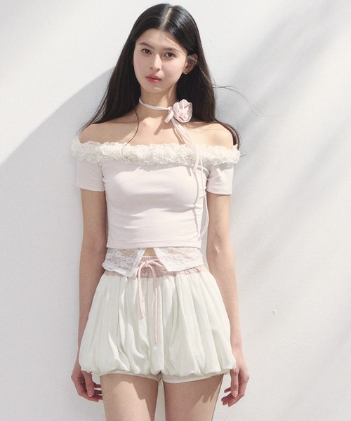SunsetPark(サンセットパーク)の「ロマンティックレース オフショルダートップス SP25s063【SunsetPark】(Tシャツ/カットソー・レディース・ライトブルー/ホワイト/ピンク・S/M/L)」の1枚目の写真