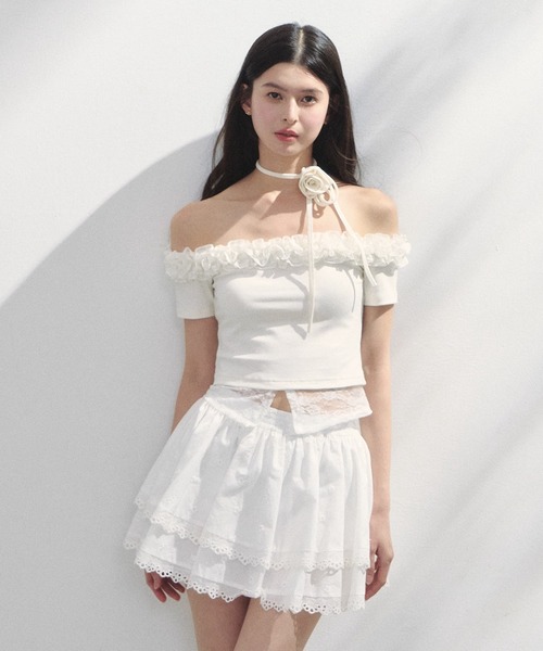 SunsetPark(サンセットパーク)の「ロマンティックレース オフショルダートップス SP25s063【SunsetPark】(Tシャツ/カットソー・レディース・ライトブルー/ホワイト/ピンク・S/M/L)」の8枚目の写真