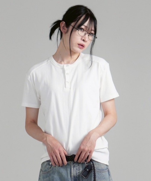 Chikashitsu＋】henry neck half sleeve tee / 【チカシツプラス