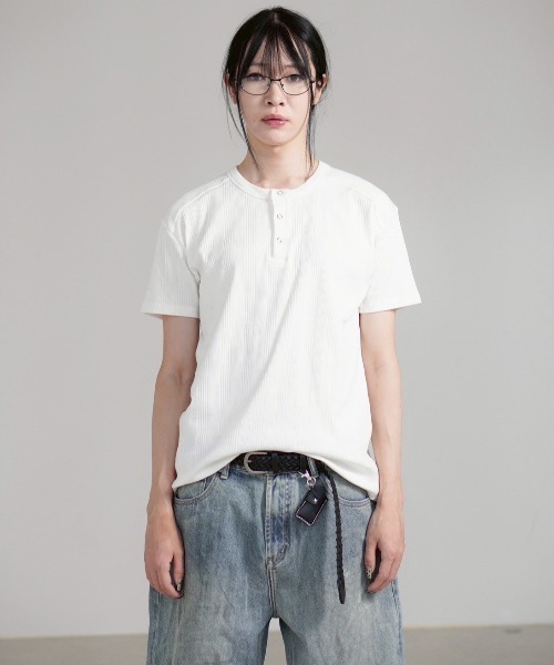 Chikashitsu＋】henry neck half sleeve tee / 【チカシツプラス