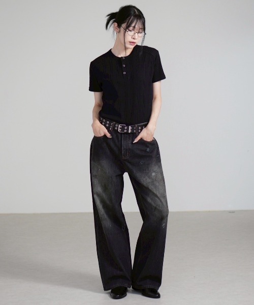 Chikashitsu＋】henry neck half sleeve tee / 【チカシツプラス