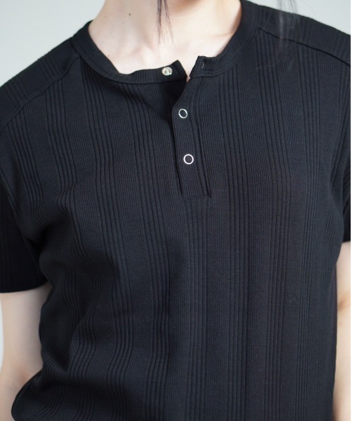 kizukiブラック ヘンリーネック Chikashitsu＋】henry neck half sleeve tee / 【チカシツプラス