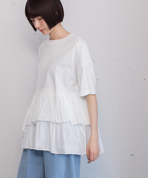 POU DOU DOU（プードゥドゥ）の「ウェーブフリルヘムTee（Tシャツ/カットソー・レディース・オフホワイト/ブラック・M）」の22枚目の写真