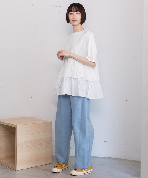 POU DOU DOU（プードゥドゥ）の「ウェーブフリルヘムTee（Tシャツ/カットソー・レディース・オフホワイト/ブラック・M）」の4枚目の写真