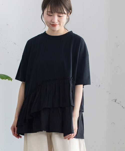 POU DOU DOU（プードゥドゥ）の「ウェーブフリルヘムTee（Tシャツ/カットソー・レディース・オフホワイト/ブラック・M）」の8枚目の写真