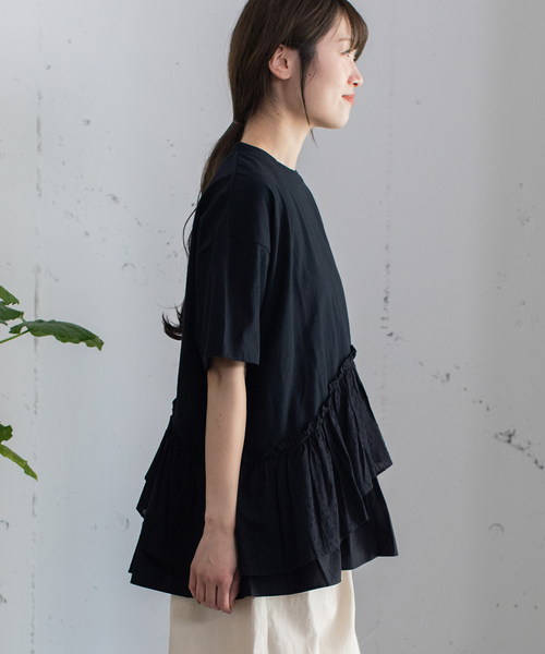 POU DOU DOU（プードゥドゥ）の「ウェーブフリルヘムTee（Tシャツ/カットソー・レディース・オフホワイト/ブラック・M）」の10枚目の写真