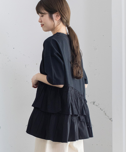 POU DOU DOU（プードゥドゥ）の「ウェーブフリルヘムTee（Tシャツ/カットソー・レディース・オフホワイト/ブラック・M）」の12枚目の写真