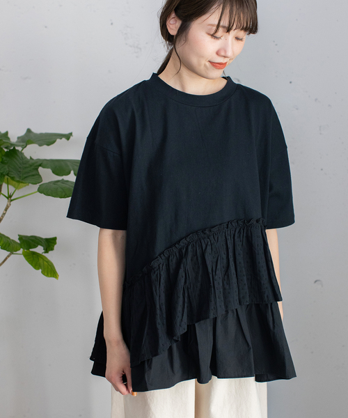 POU DOU DOU（プードゥドゥ）の「ウェーブフリルヘムTee（Tシャツ/カットソー・レディース・オフホワイト/ブラック・M）」の13枚目の写真