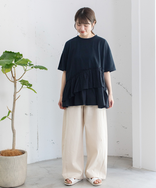 POU DOU DOU（プードゥドゥ）の「ウェーブフリルヘムTee（Tシャツ/カットソー・レディース・オフホワイト/ブラック・M）」の15枚目の写真