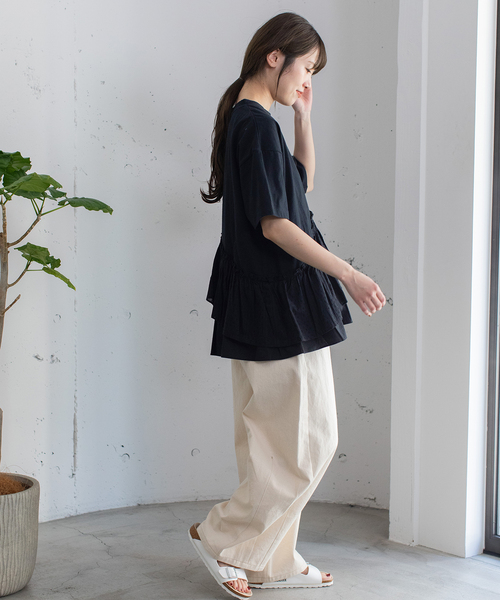 POU DOU DOU（プードゥドゥ）の「ウェーブフリルヘムTee（Tシャツ/カットソー・レディース・オフホワイト/ブラック・M）」の16枚目の写真