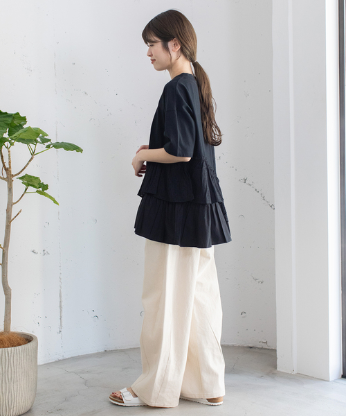 POU DOU DOU（プードゥドゥ）の「ウェーブフリルヘムTee（Tシャツ/カットソー・レディース・オフホワイト/ブラック・M）」の18枚目の写真