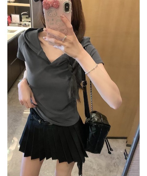ARCHIVER(アーカイバ)の「【Lp】スキッパーフードTシャツ(Tシャツ/カットソー・レディース・グレー/ブラック・MEDIUM/LARGE)」の10枚目の写真