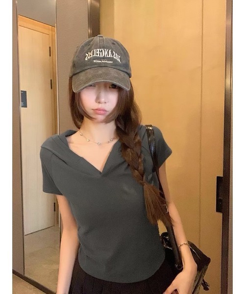 ARCHIVER(アーカイバ)の「【Lp】スキッパーフードTシャツ(Tシャツ/カットソー・レディース・グレー/ブラック・MEDIUM/LARGE)」の4枚目の写真