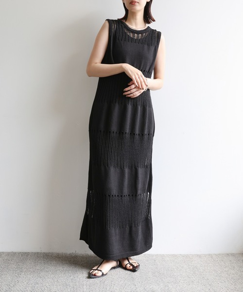 セール】【Et】Sheer-patterned knit One-piece（ワンピース）｜select
