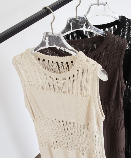 select MOCA Et（セレクトモカエト）の「【Et】Sheer-patterned knit One-piece（ワンピース・レディース・サンドベージュ/ブラウン/ブラック・FREE）」の15枚目の写真