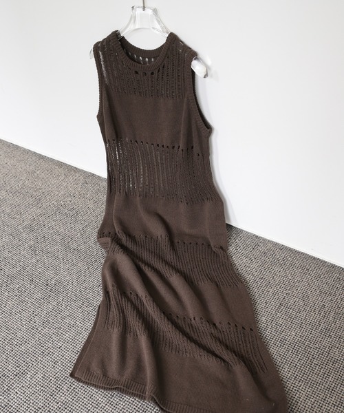 select MOCA Et（セレクトモカエト）の「【Et】Sheer-patterned knit One-piece（ワンピース・レディース・サンドベージュ/ブラウン/ブラック・FREE）」の17枚目の写真