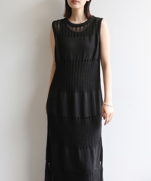 select MOCA Et（セレクトモカエト）の「【Et】Sheer-patterned knit One-piece（ワンピース・レディース・サンドベージュ/ブラウン/ブラック・FREE）」の19枚目の写真