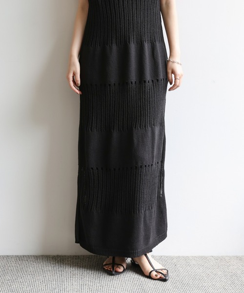 select MOCA Et（セレクトモカエト）の「【Et】Sheer-patterned knit One-piece（ワンピース・レディース・サンドベージュ/ブラウン/ブラック・FREE）」の22枚目の写真