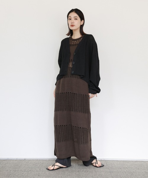 select MOCA Et（セレクトモカエト）の「【Et】Sheer-patterned knit One-piece（ワンピース・レディース・サンドベージュ/ブラウン/ブラック・FREE）」の18枚目の写真