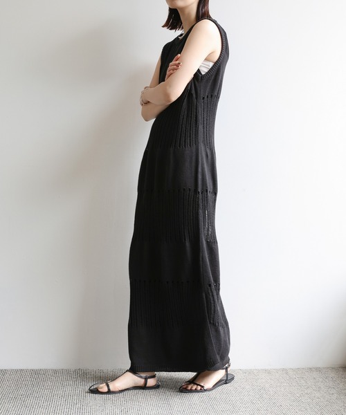 select MOCA Et（セレクトモカエト）の「【Et】Sheer-patterned knit One-piece（ワンピース・レディース・サンドベージュ/ブラウン/ブラック・FREE）」の13枚目の写真