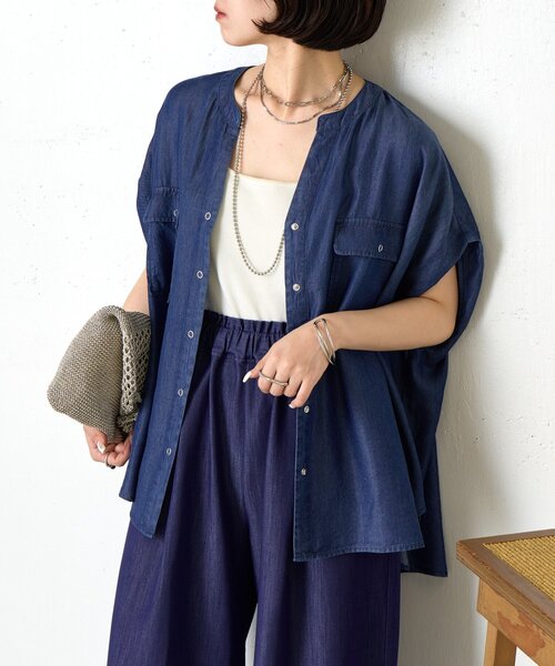 Jena espace merveilleux（ジェナ　エスパスメルヴェイユ）の「【大人カジュアルに決まる】ショートスリーブテンセルデニムシャツ（シャツ/ブラウス・レディース・ブルー系その他/ブルー・FREE）」の2枚目の写真